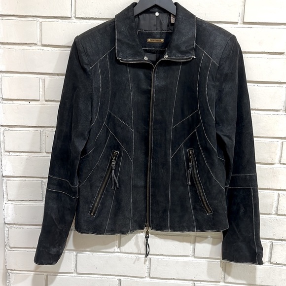 i.e. Relaxed Moto Suede Leather Zip-Up Jacket Distressed Black M (Macy's) - Picture 9 of 10